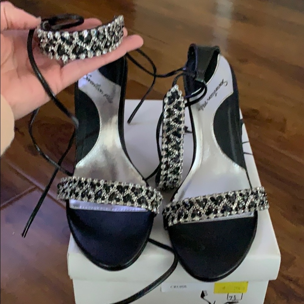 Black rhinestone heels
